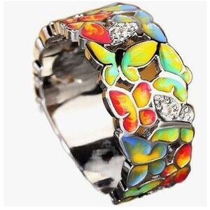 Enamel Butterfly Butterflies Ring Rhinestones Blue Yellow Red